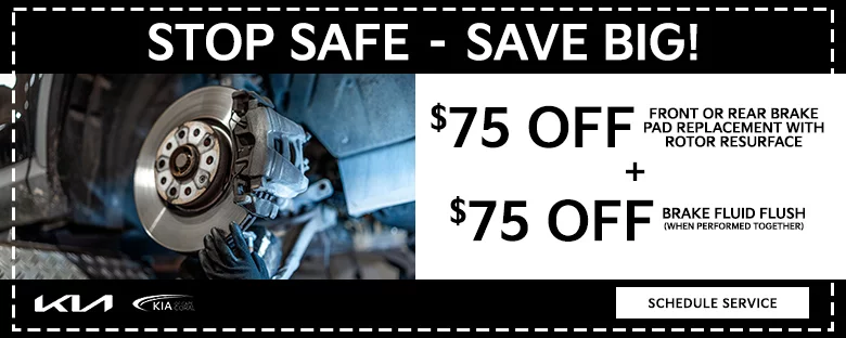 Stop Safe - Save Big! $75 Off Front Or Rear Brake Pad Replacement With Rotor Surface + $75 Off Brake Fluid Flush When Performed Together