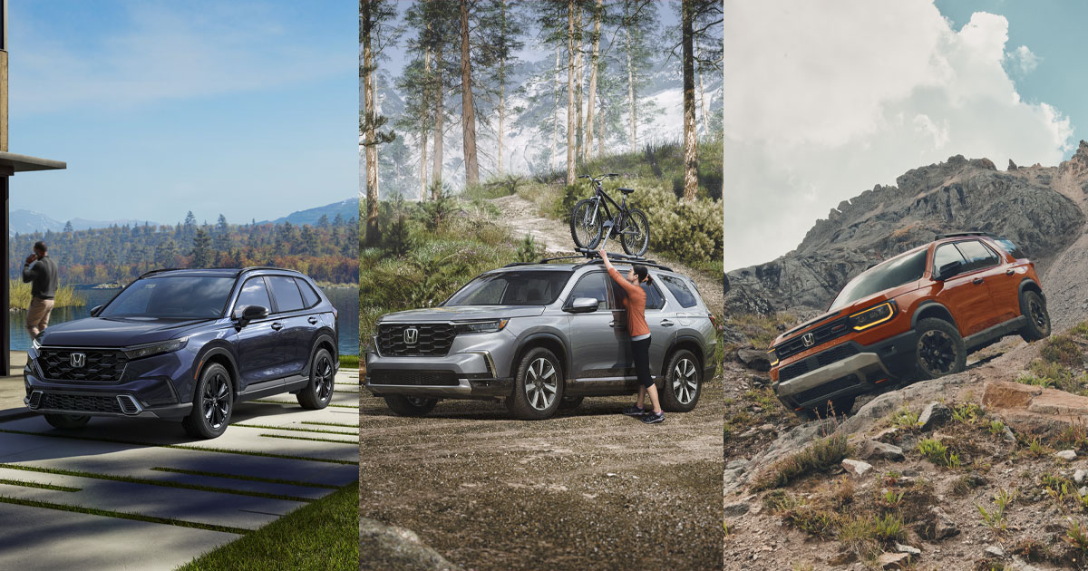 A Honda CR-V, Honda Pilot and Honda Passport