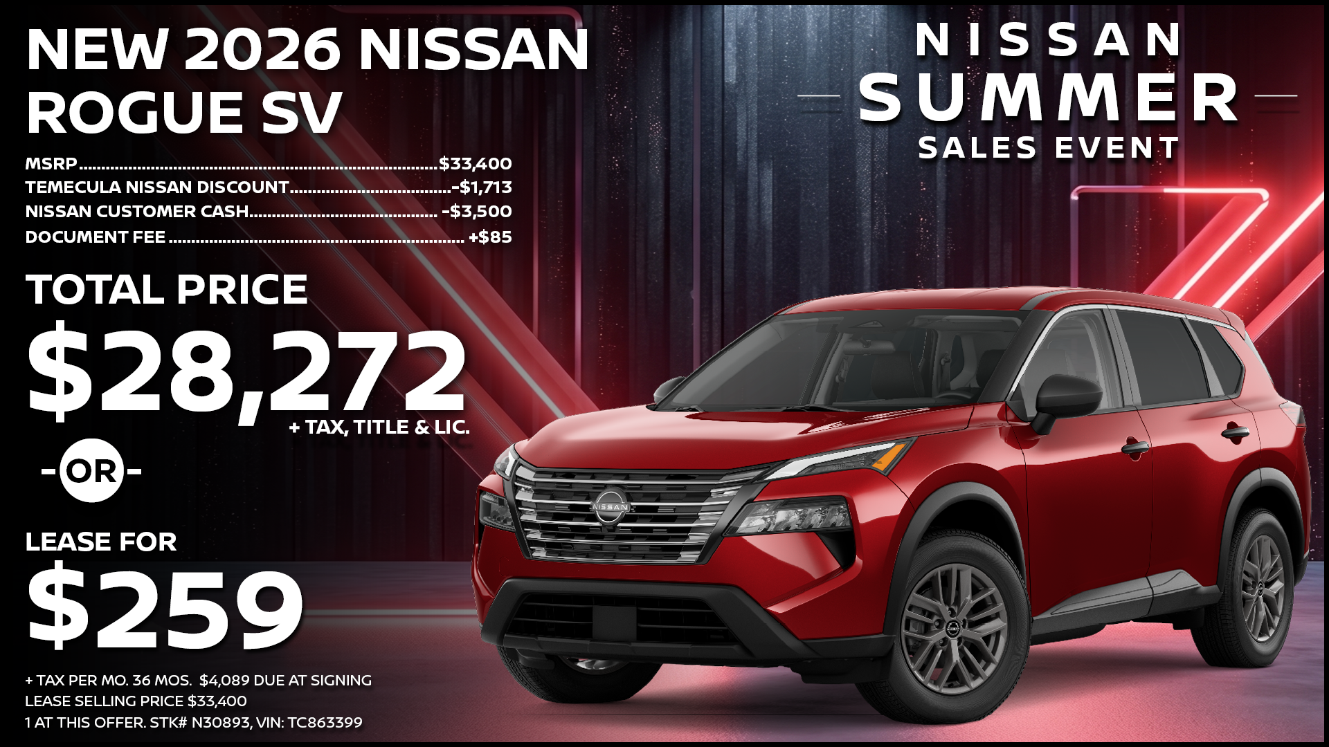 2026 Nissan Rogue SV Lease Special