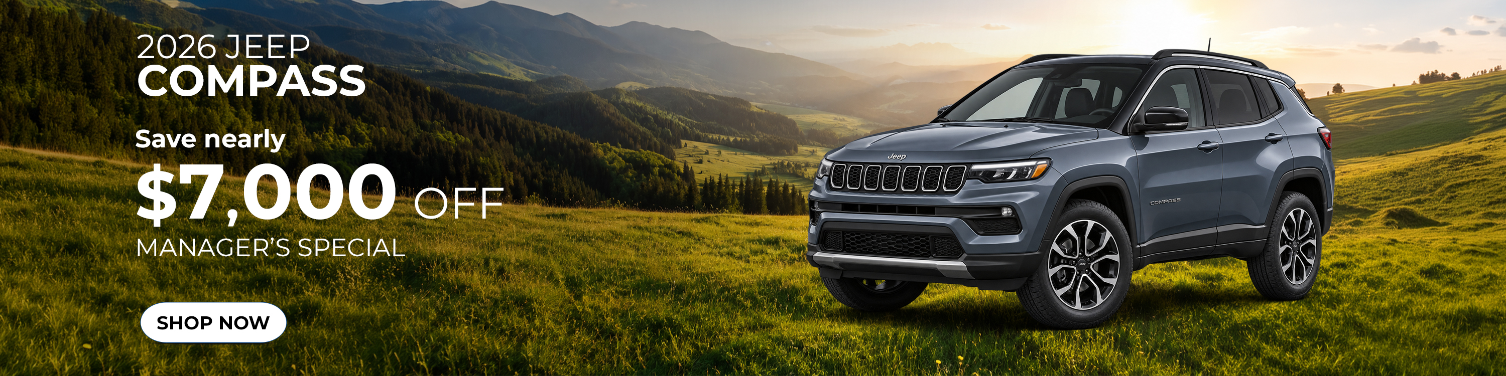 2026 Jeep Compass Manager's Special — save nearly $7,000 off with Shop Now
