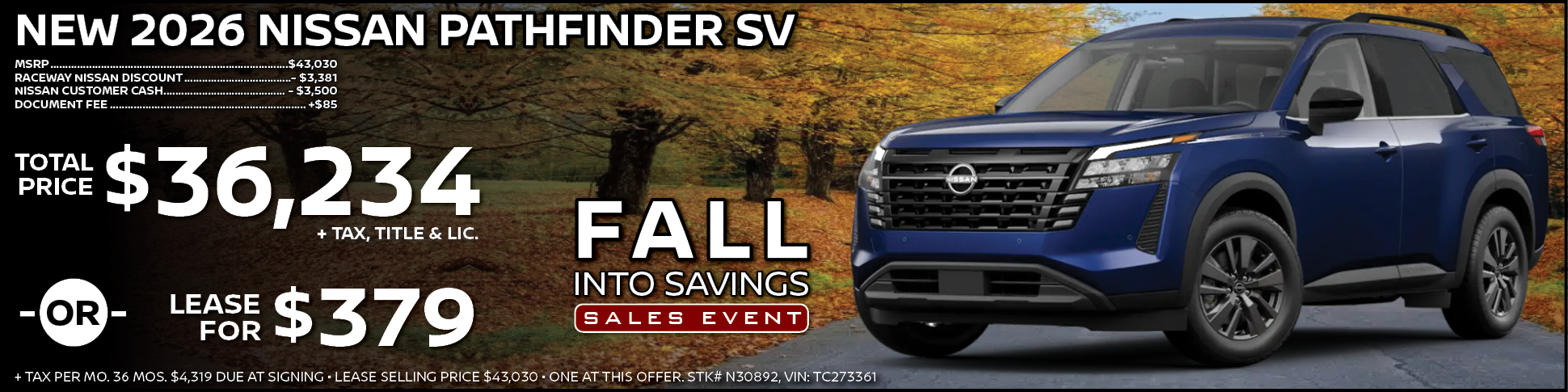 New 2026 Nissan Pathfinder Lease Offer