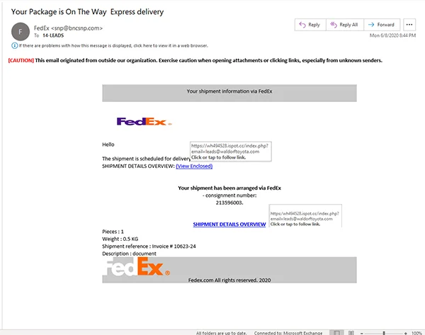 Phising email example