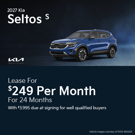2027 Kia Seltos S  Lease for $249 per month for 24 months with $3,995 due at signing for well qualified buyers 