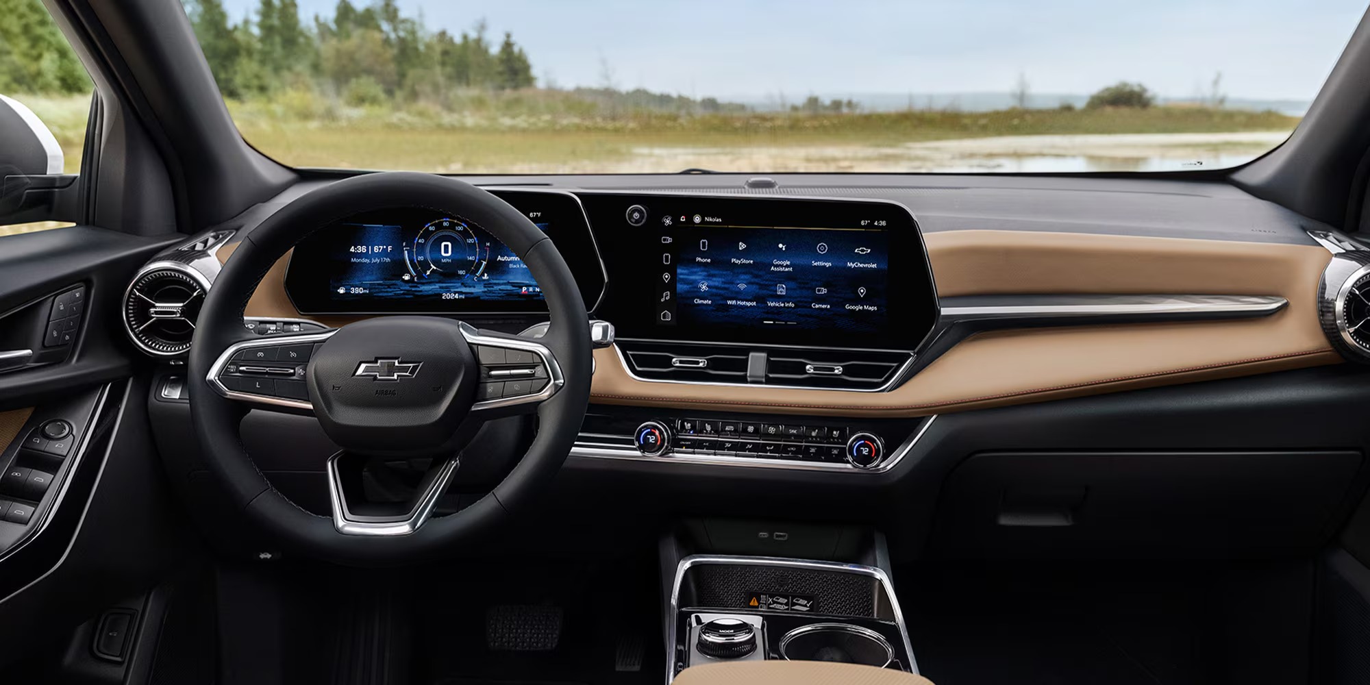  2026 Chevy Equinox two-tone interior with digital dash and infotainment screen.