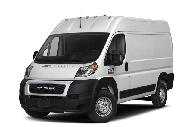 a white Ram ProMaster 2500 in a front side view