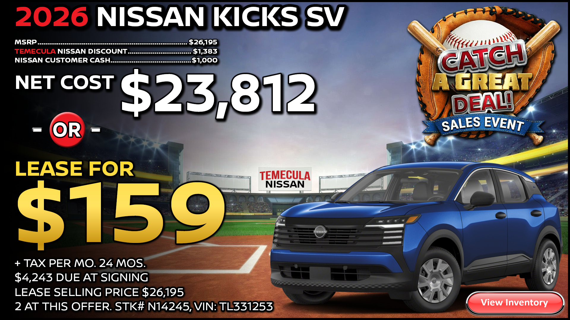 2026 Nissan Kicks SV Lease Special