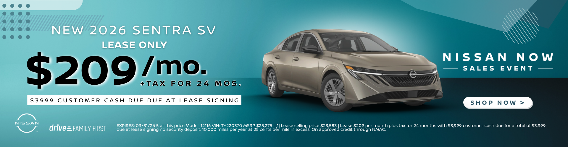 2026 Sentra SV $259 /mo Lease Offer 