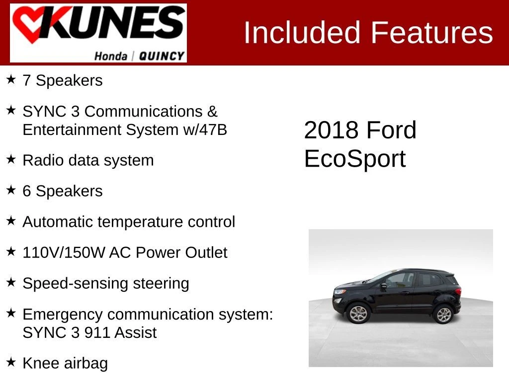 Used 2018 Ford Ecosport SE with VIN MAJ3P1TE0JC216071 for sale in Quincy, IL