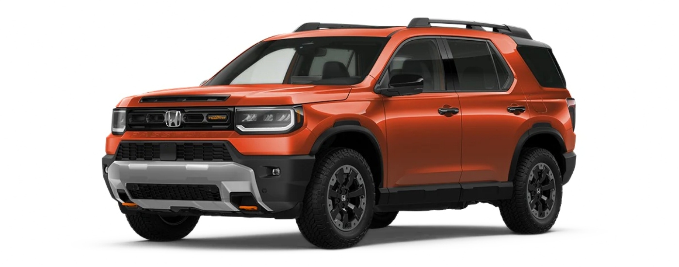Orange 2026 Honda Passport TrailSport Elite angled left