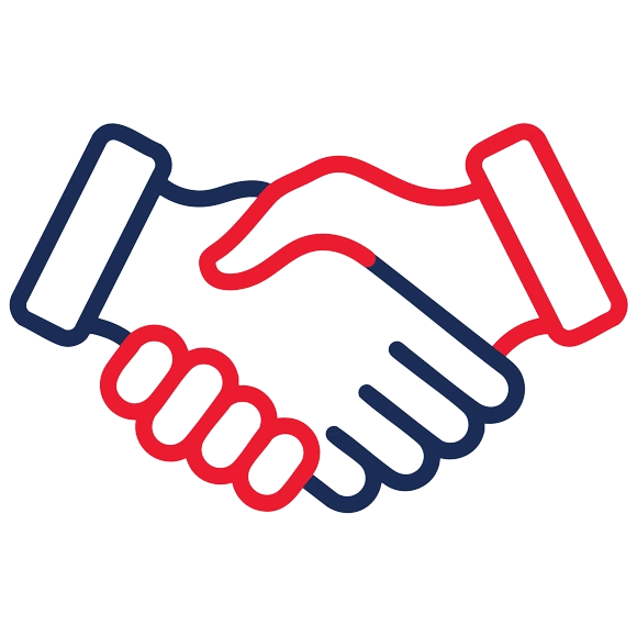 Non-commissioned Sale Team - The outline of two hands shaking, one red, one blue.