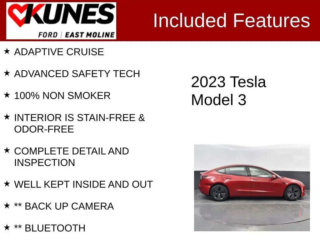 Used 2023 Tesla Model 3 Base with VIN 5YJ3E1EA0PF434016 for sale in East Moline, IL