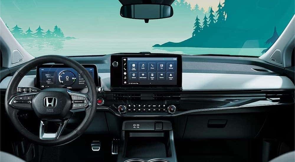 The black interior of a 2024 Honda Prologue is shown from above the center console.