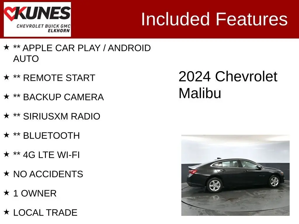 Used 2024 Chevrolet Malibu 1LT with VIN 1G1ZD5ST0RF204722 for sale in Elkhorn, WI