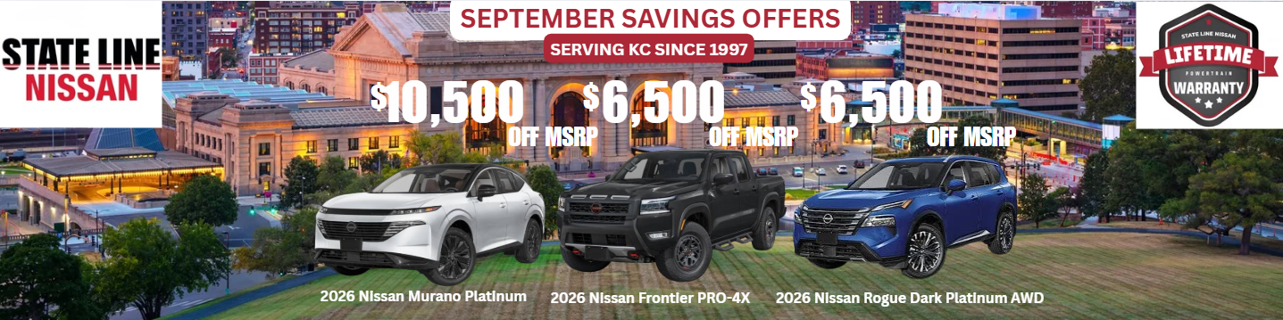 State Line Nissan September 2026 Murano, Frontier, Rogue Offers