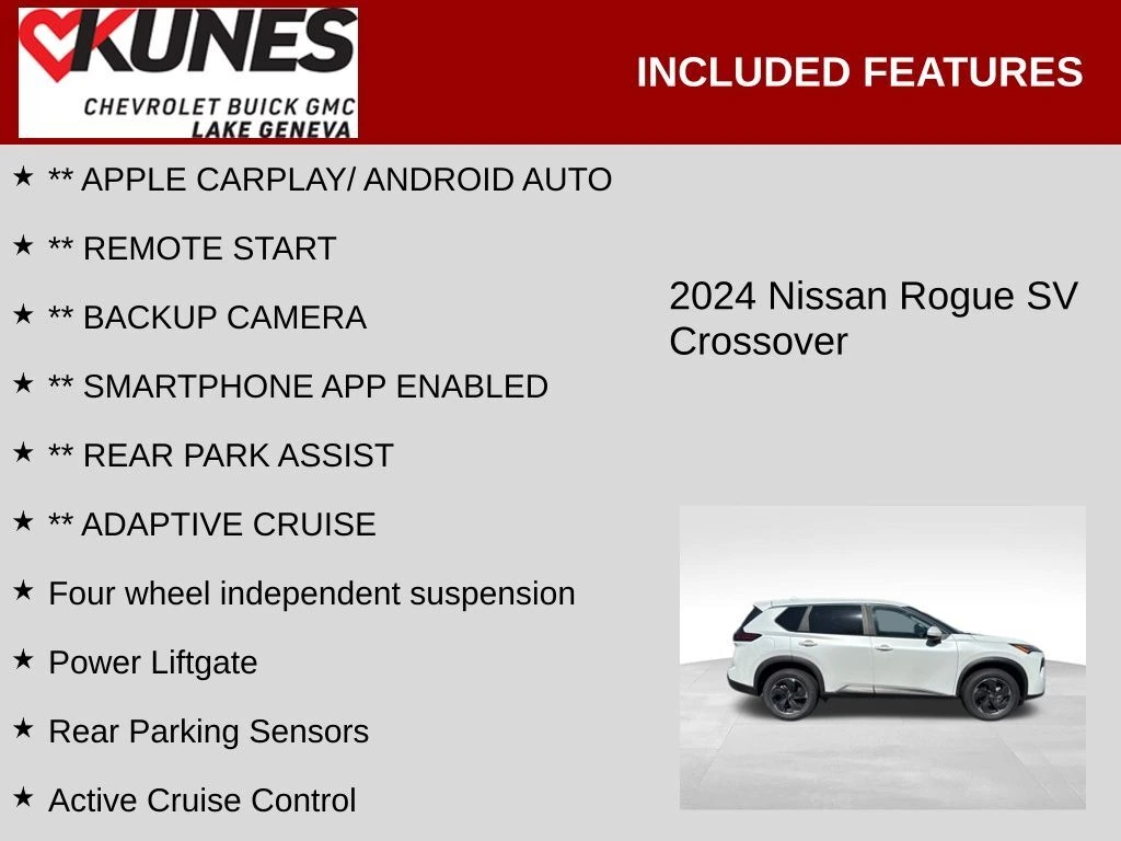 Used 2024 Nissan Rogue SV with VIN 5N1BT3BA0RC678780 for sale in Lake Geneva, WI