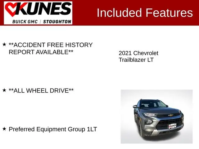 Used 2021 Chevrolet Trailblazer LT with VIN KL79MRSL4MB150112 for sale in Stoughton, WI