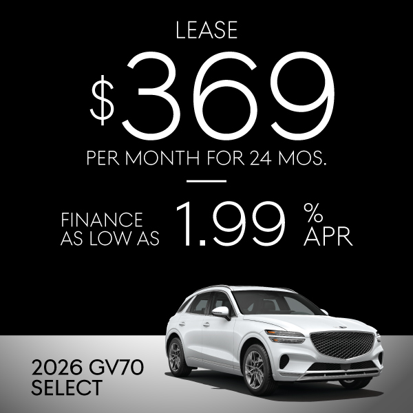 2026 GV70: Lease $369 for 24 Mos.