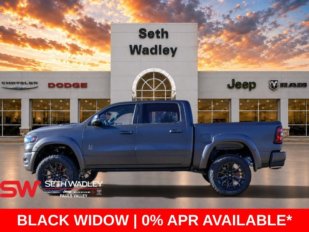 Side profile of lifted Ram 1500 Black Widow stock D211350