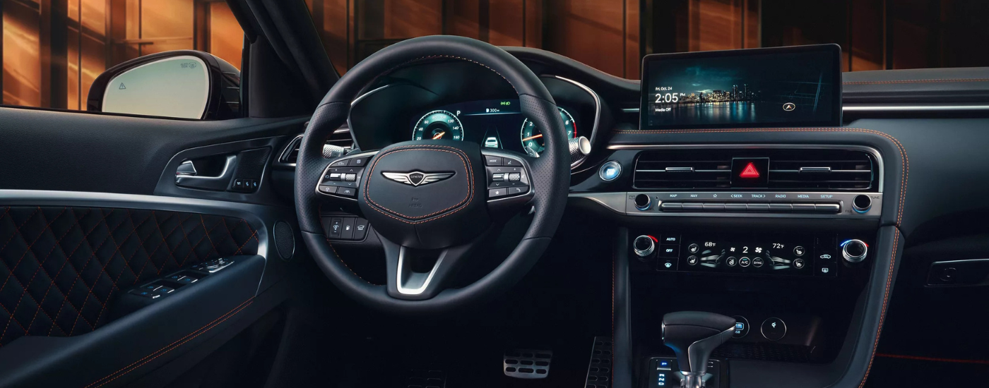 Black leather interior of a 2026 Genesis G70