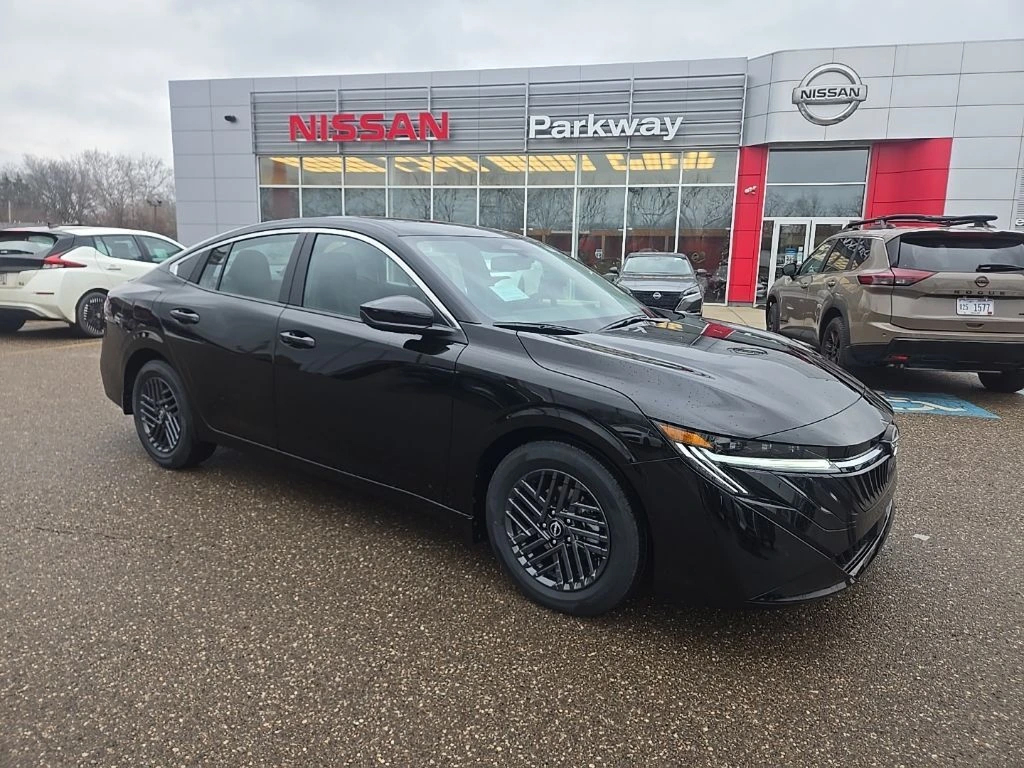 black 2026 Nissan Sentra sedan parked at the Parkway Nissan dealership in Dover, OH