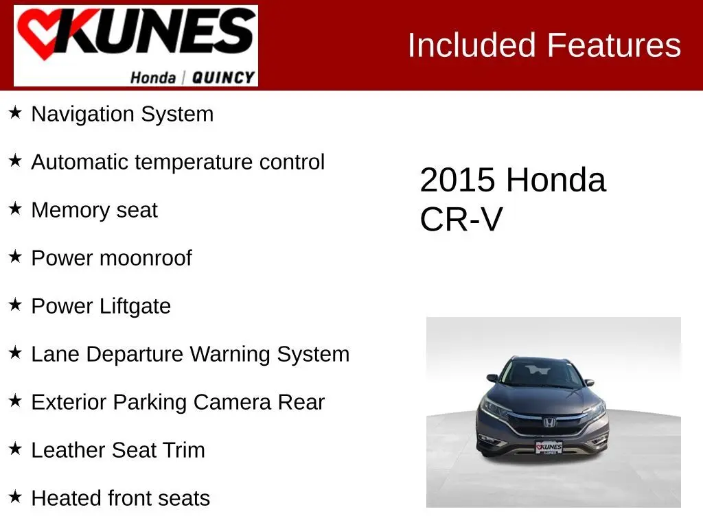 Used 2015 Honda CR-V Touring with VIN 5J6RM4H9XFL124350 for sale in Quincy, IL