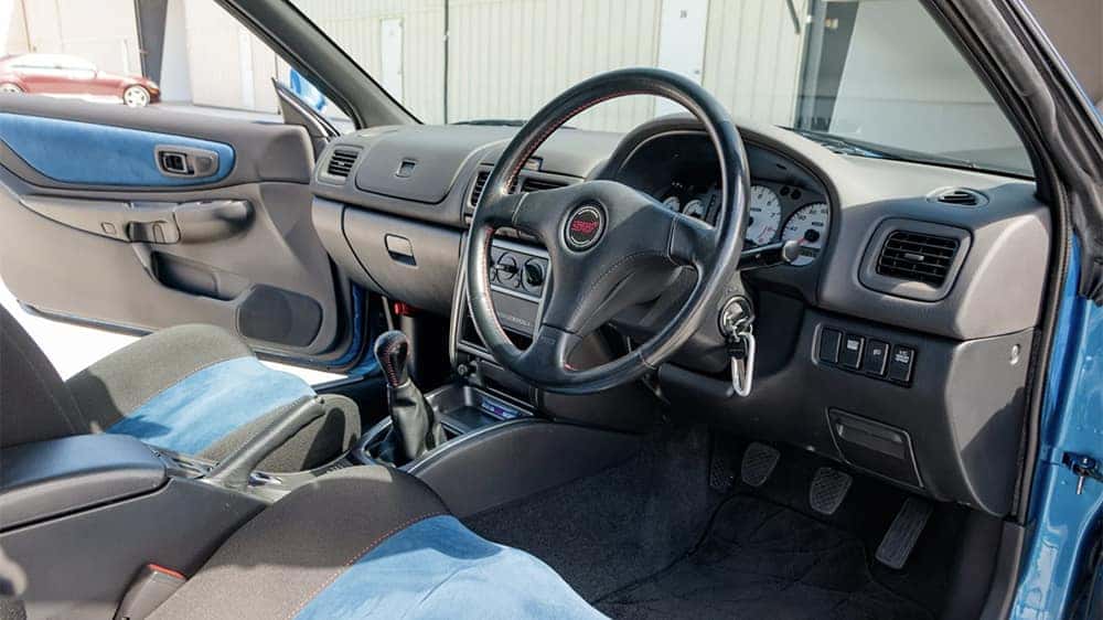 Right-hand-drive interior of the 1998 Subaru Impreza 22B STi
