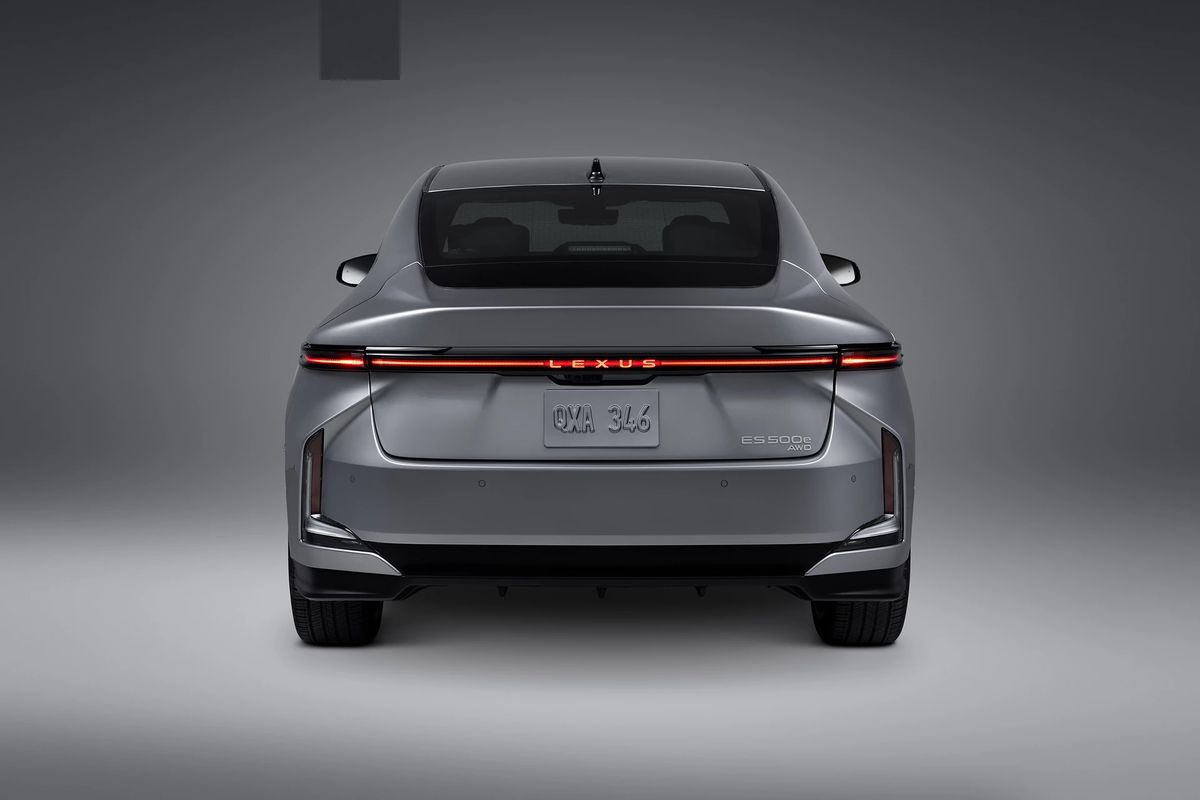 2026 Lexus ES 500e AWD rear view showing badge