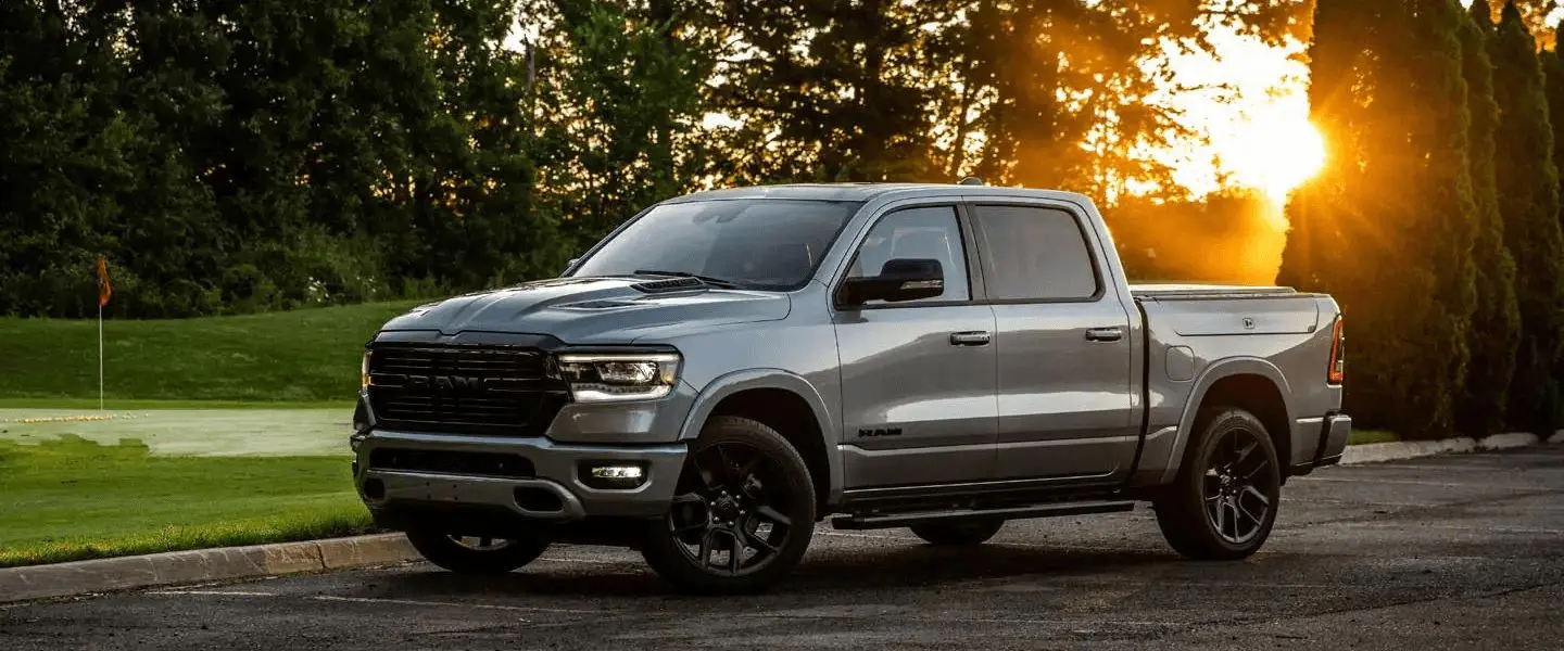 Gray Ram 1500 at a golf course at sunset