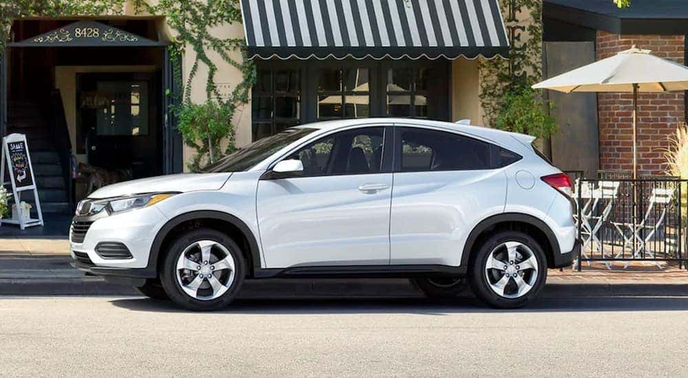 White 2020 Honda HR-V LX parked after looking at Honda SUVs