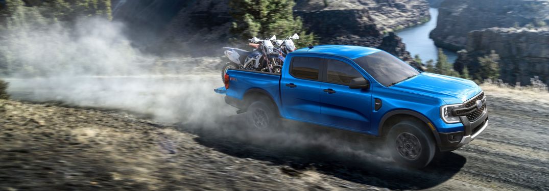 Blue 2025 Ford Ranger on a Mountain Trail