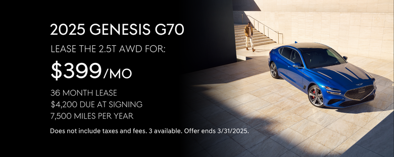 Lease the 2025 Genesis G70 2.5T AWD for $399/mo.