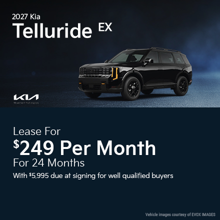 2027 Kia Telluride EX Lease For $386 Per Month For 24 Months With $7,500 Due At Signing For Well Qualified Buyers Plus Get Up To $2,602 Dealer Discount