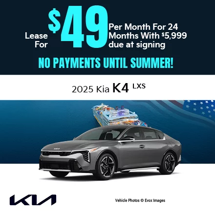 2025 Kia K4 LXS   Lease for $49 per month for 24 months with 5,999 due at signing